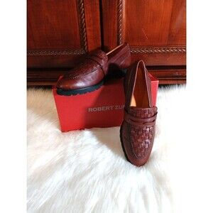 NEW ROBERT ZUR Women's Size 8M Buttery Soft Woven Leather Lug Heel Loafers